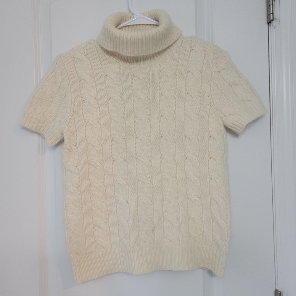 Lauren Ralph Lauren, Wool Angora Cashmere Short Sleeve Turtle Neck Knit Sweater
